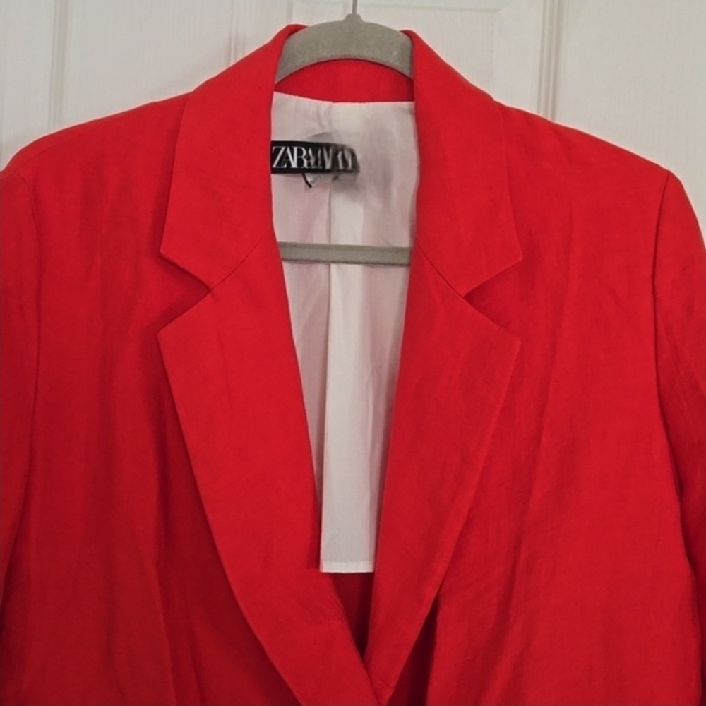 NWOT ZARA Oversized Double Breasted Red Blazer Sz XS - Picture 3 of 9